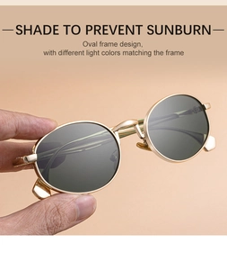 Detailed view of vintage oval sunglasses with metallic frames and dark lenses