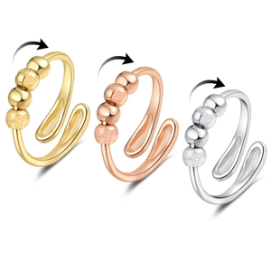 Fidget Spinner Ring For Anxiety Rotatable Beads Copper Plated Adjustable Open Band Stress Relief Minimalist Jewelry Women Men