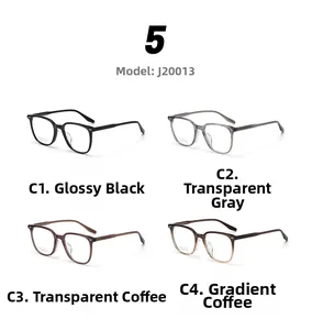 Detail view of J20013 square optical frames in black, grey, coffee and gradient shades