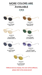 Detailed chart showing 7 color options for retro oval metal sunglasses model XN-98150