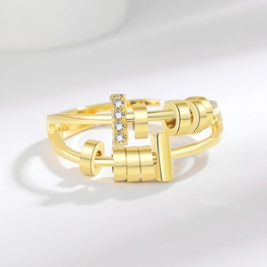 Bague rotative boulier doré pour femme avec perles coulissantes et accents de zircon
