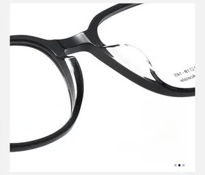 Macro detail of the ergonomic integrated acetate nose pads on these square eyeglasses