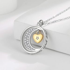 Minimalist moon and back engraved pendant necklace with sparkling heart and stars