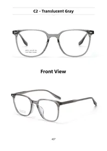 Close-up of J20013 square acetate glasses in grey with handmade frame details