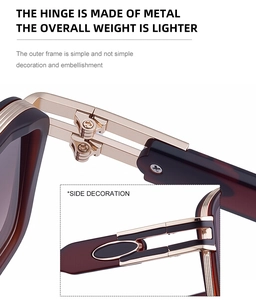 Macro detail of high-quality metal hinges and tortoiseshell texture on square sunglasses
