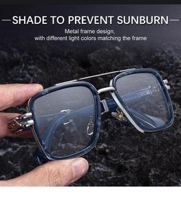Gros plan de lunettes polarisantes avec double pont et logo gravé sur la charnière en métal