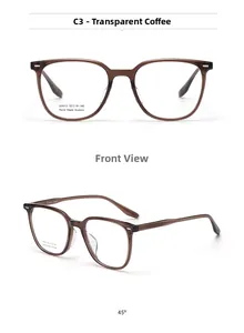 Front and 45-degree angle view of transparent coffee acetate full-rim eyeglass frames