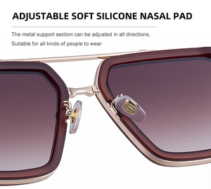 Detail of adjustable soft silicone nose pads on retro square frame sunglasses