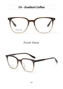Detailed view of gradient coffee acetate square frame glasses from 45-degree angle