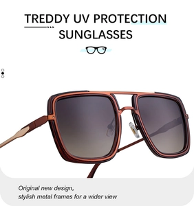 Detail of square double bridge metal sunglasses with brown gradient lenses