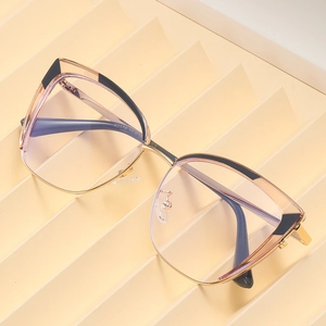 Cat-eye glasses frame for women in light pink transparent acetate with gold metal accents