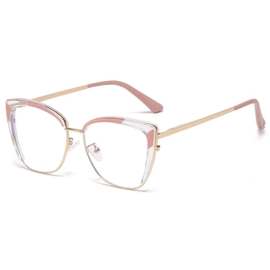 Chic cat-eye glasses frame with golden metal and pink accents for a stylish women's look