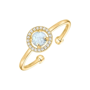 Round Opal Open Adjustable Ring For Women Copper Plated Gold Halo Zircon Finger Jewelry Fashionable Minimalist