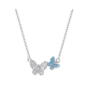 Double Butterfly Pendant Necklace Copper With Blue Zircon Rhinestone Exquisite Fashion Light Luxury Jewelry For Women