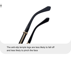 Détail des branches de lunettes noires avec accents dorés et design antidérapant