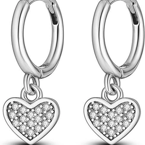 Exquisite silver heart hoop earrings featuring micro-paved sparkling cubic zirconia