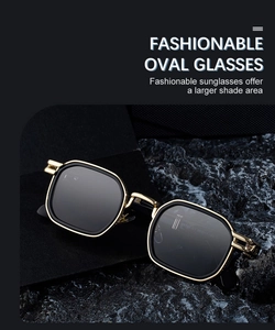 Macro shot of punk style square sunglasses showing model number 98393 C1 on gold temple