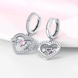 Heart Winged Hoop Earrings Copper Pink Cubic Zirconia Luxury Romantic Small Design Fashion Women Accessory