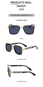 Lunettes de soleil polarisées avec monture noir et or et verres gris vues sous trois angles
