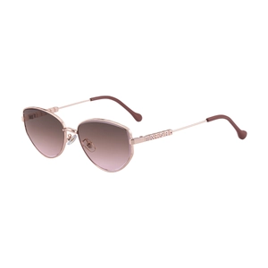 Polygonal rose gold sunglasses for women with pink purple gradient lenses and geometric cutouts