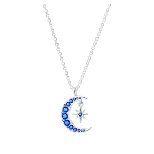 Collier Pendentif Lune Et Étoile Zircon Bleu Cuivre Chaîne Clavicule Bijoux Élégants Pour Femmes