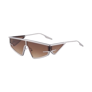 2025 trendy punk cat eye sunglasses with silver geometric frames and brown lenses