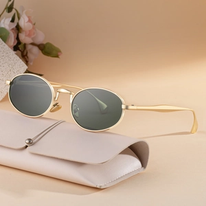 Retro Oval Sunglasses Women UV400 Protection Metal Temple Plastic Frame Outdoor Driving Fashion Eyewear