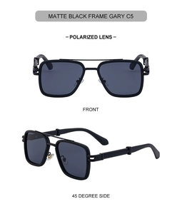 Vues de face et à 45 degrés de lunettes de soleil polarisées noir mat à double pont