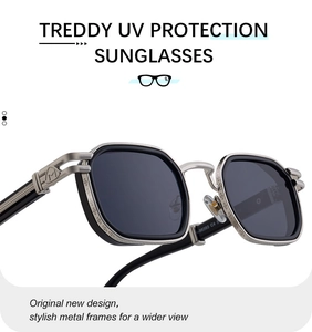 Detailed close-up of square silver metal sunglasses frame with engraved diamond texture