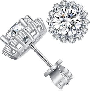 Orecchini A Lobo Moissanite Halo Rame Taglio Brillante Zircone Lucente Con Perno In Argento Sterling 925 Eleganti