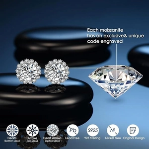 Dettaglio dell'orecchino in moissanite argento S925 con codice laser GRA unico inciso