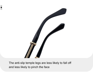 Detail of ergonomic anti-slip sunglass temples with gold metal accents and black finish