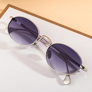 Fashionable oval sunglasses with purple gradient lenses and silver metal temples for women
