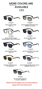 Selection of retro square sunglasses in various lens colors and metal frame finishes