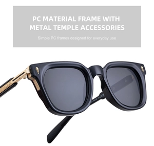 Detailed view of square polarized sunglasses with PC frame and gold metal temples