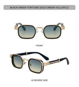 Detailed front and side views of vintage square sunglasses with gradient tinted lenses
