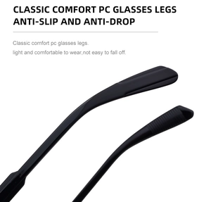 Detail view of anti-slip PC temple tips with textured grip for polarized sunglasses
