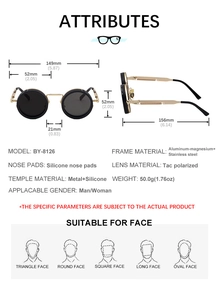 Detailed size chart for retro round polarized sunglasses with gold metal frame