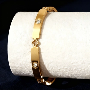 Bracelet Jonc En Acier Inoxydable Pour Femme Mode Trèfle Fleur Nacre Strass Bijou Creux Chic