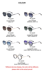 Collection of square frame punk sunglasses featuring metallic frames in multiple color options