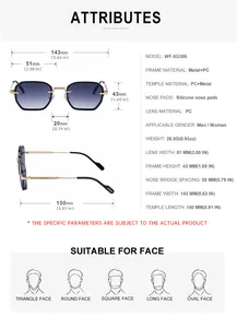 Detailed size guide for retro square sunglasses showing frame width and lens dimensions