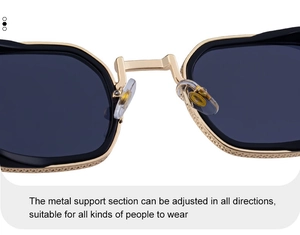 Macro detail of adjustable metal nose pads on vintage square polarized sunglasses