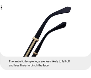 Detailed close-up of anti-slip black and gold temple legs on square sunglasses