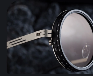 Macro shot of 52mm ND2-400 variable neutral density filter with knurled metal frame