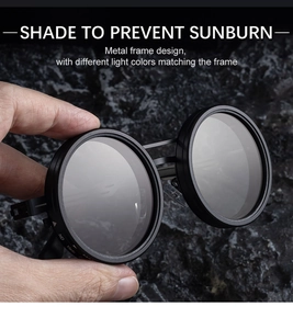 Detailed close-up of rotating ND Vario lens on round polarized fishing sunglasses
