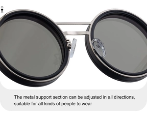 Detail of adjustable metal bridge and silicone nose pads on polarized sunglasses