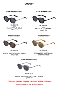 Detailed grid of five TAC polarized square sunglasses in assorted finishes and colors