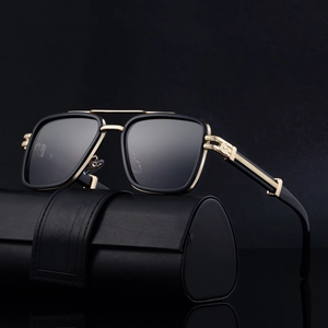 Lunettes de soleil carrées polarisées pour hommes avec double pont et étui