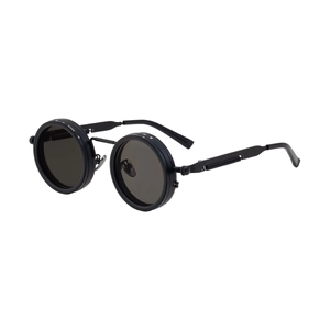 Steampunk round matte black sunglasses with ND9 adjustable dimming and spring hinges