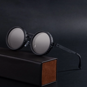 Round Steampunk Sunglasses Adjustable ND Filter Metal Frame Polarized Industrial Style UV400 Outdoor Eyewear
